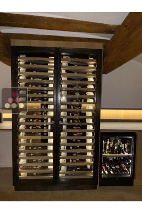 Custom-made N°2 single-temperature wine cabinet - steel frame- 349 Bottles - Sliding shelves