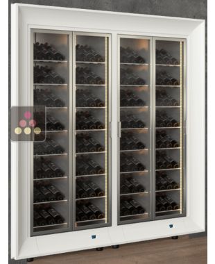 Built-in combination of two professional multi-temperature wine display cabinets - Inclined bottles - Curved frame CALICE DESIGN