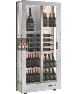 Professional multi-temperature connected wine display cabinet - 3 glazed sides - 36cm deep - Mixed shelves - Magnetic and interchangeable cladding Satin-finish steel - EXPO Model CALICE DESIGN