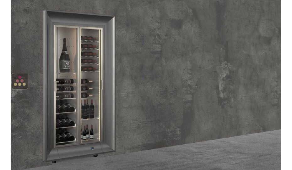Built-in multi-temperature wine display cabinet - Mixed shelves - Curved frame