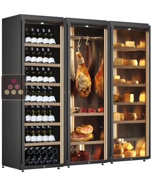 Combination of a wine cabinet, a cured meat cabinet and a cheese cabinet - Inclined bottle display CALICE