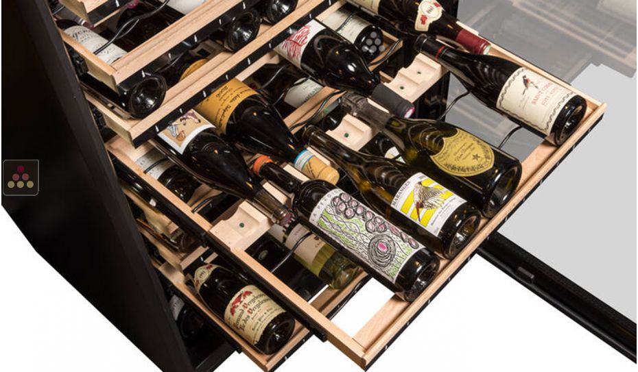 Built in single temperature connected wine cabinet for service and storage with smart shelves