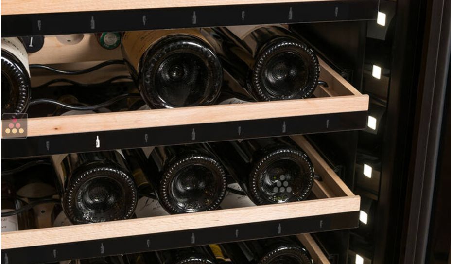 Built in single temperature connected wine cabinet for service and storage with smart shelves
