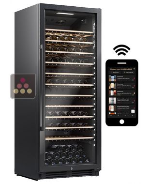 Single temperature connected wine cabinet for service and storage with smart shelves La SOMMELIERE
