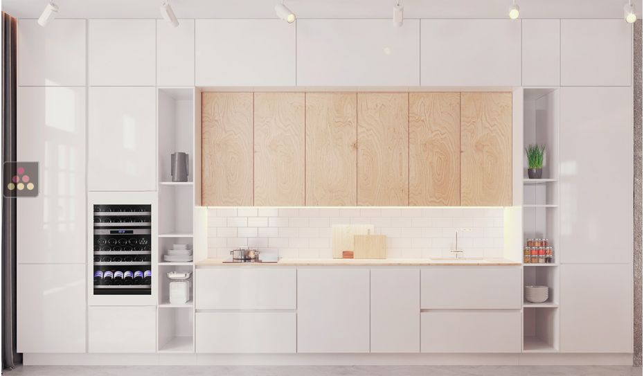 Dual temperature built in wine cabinet for service or aging self-ventilated with a customizable front