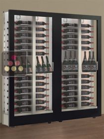 Combination of 2 professional multi-temperature wine display cabinets - 36cm deep - 3 glazed sides - Mixed shelves - Magnetic and interchangeable cover CALICE DESIGN