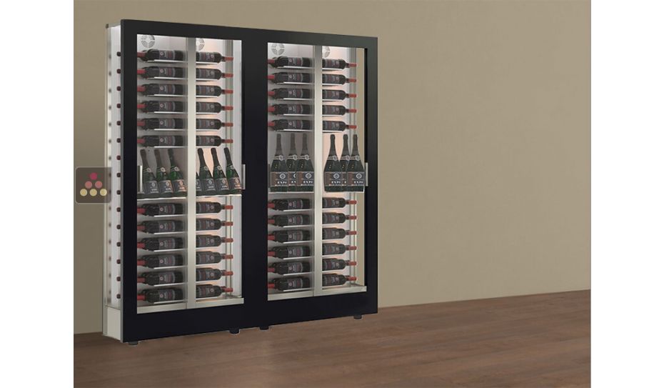 Combination of 2 professional multi-temperature wine display cabinets - 36cm deep - 3 glazed sides - Mixed shelves - Magnetic and interchangeable cover