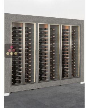 Built-in combination of 3 multi-temperature wine display cabinets - Horizontal bottles - Flat frame CALICE DESIGN