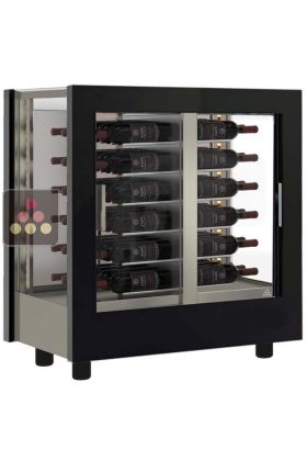 Professional multi-temperature wine display cabinet - 3 glazed sides - Horizontal bottles - Wooden cladding