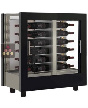 Professional multi-temperature wine display cabinet - 3 glazed sides - Horizontal bottles - Wooden cladding CALICE DESIGN