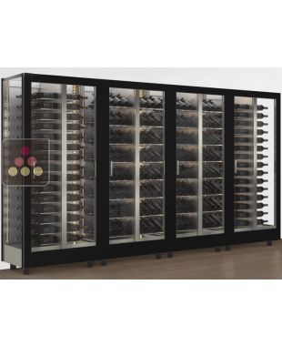 Combination of 4 professional multi-purpose wine display cabinet - 3 glazed sides - Horizontal/inclined bottles - Magnetic and interchangeable cover CALICE DESIGN