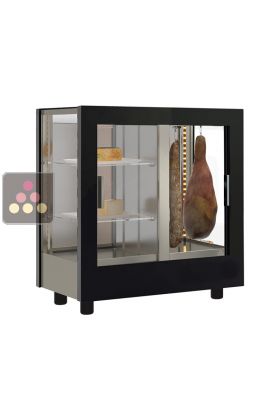 Refrigerated display cabinet for cheese and cured meat presentation - 3 glazed sides - Wooden cladding