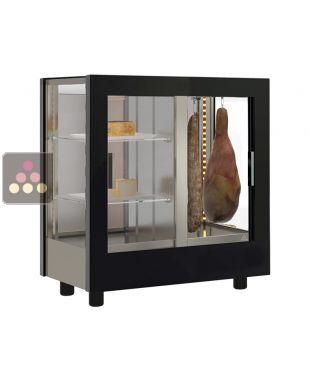 Refrigerated display cabinet for cheese and cured meat presentation - 3 glazed sides - Wooden cladding CALICE DESIGN