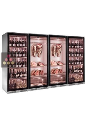 Combination of 2 refrigerated display cabinets for wine and 2 for meat maturation