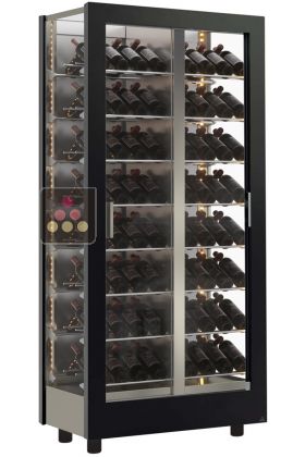 Wine display cabinet - Pro - 3 glazed sides - Wooden cladding - Inclined bottles 