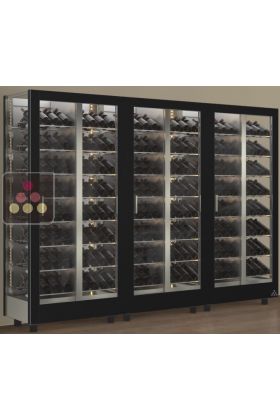 Combination of 3 wine display cabinet - Pro- 3 glazed sides - Interchangeable cover - Inclined bottles