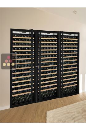 Built-in combination of a 3 single temperature ageing or service wine cabinets - Full Glass door - Sliding shelves