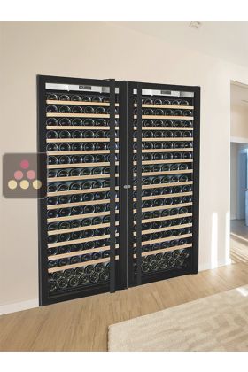 Built-in combination of 2 single temperature wine cabinets for ageing and/or service - Full Glass door