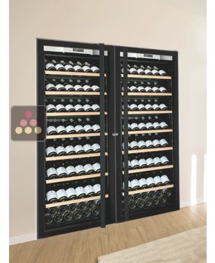 Built-in combination of 2 single temperature wine ageing or service cabinet - Full Glass door - Inclined bottles TRANSTHERM