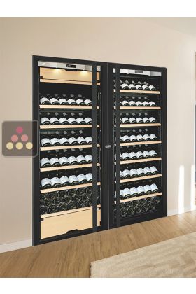 Built-in combination of a single temperature wine cabinet and a 3 temperatures multipurpose wine cabinet - Inclined/sliding shelves - Full Glass door
