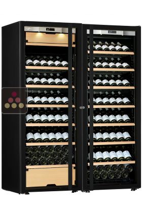 Combination of a single temperature wine cabinet and a 3 temperatures multipurpose wine cabinet - Inclined/sliding shelves - Full Glass door