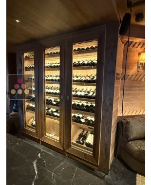 Custom-made single-temperature wine cabinet - 3 doors - steel frame with brushed fir wood finition- 145 Bottles - shelves in brushed fir wood Ma Cave à Vin