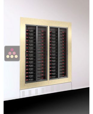 Raised built-in combination of 2 wine display cabinets - Home - Flat frame - Horizontal bottles - 38cm deep CALICE DESIGN