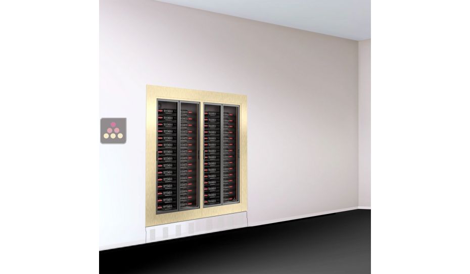 Raised built-in combination of 2 wine display cabinets - Home - Flat frame - Horizontal bottles - 38cm deep