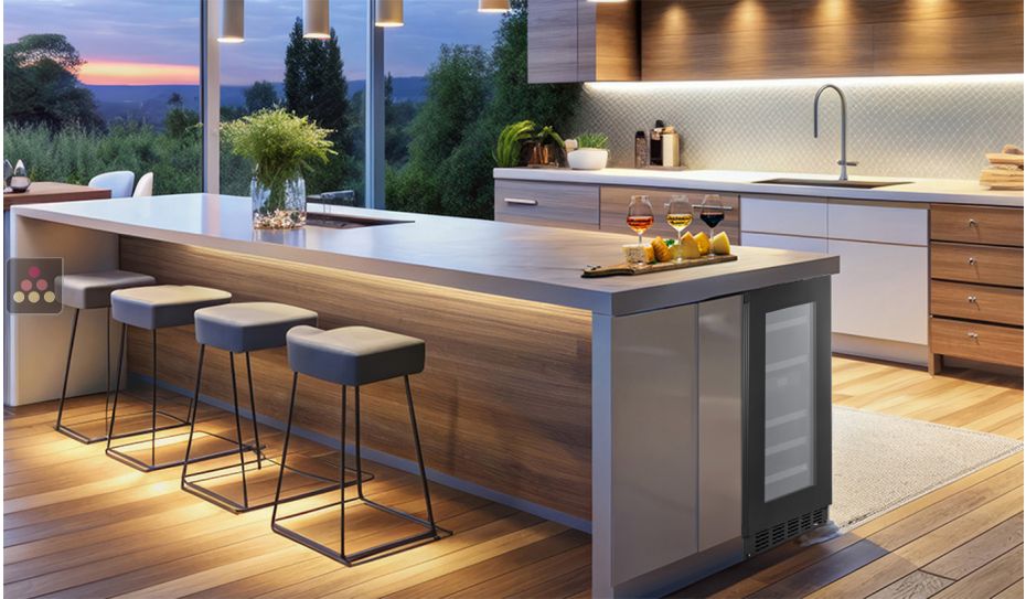 2 temperatures built in wine service cabinet - Push-open - 78cm Door