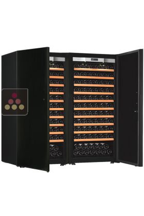 Combination of 2 single temperature wine ageing or service cabinets - Sliding shelves - Solid door