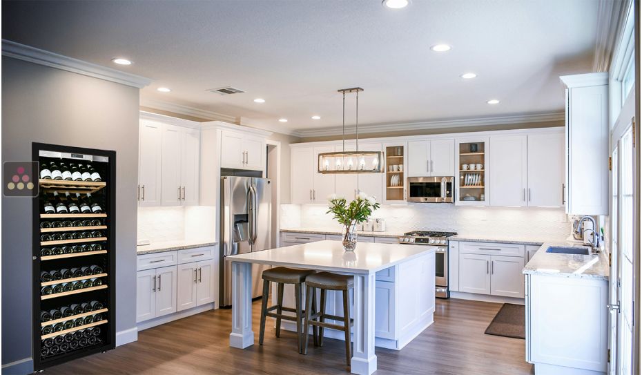 Built-in single temperature wine ageing or service cabinet - Inclined/sliding shelves - Full glass door