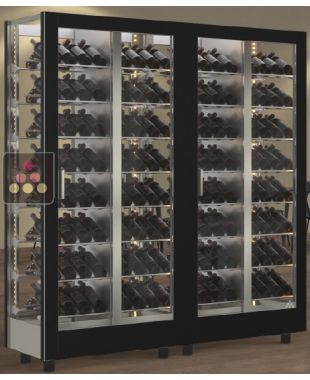 Combination of 2 wine display cabinets - Pro - 4 glazed sides - Interchangeable cover - Inclined bottles  CALICE DESIGN