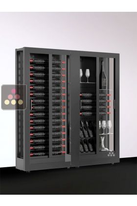 Combination of 2 wine display cabinets - Home - 3 glazed sides - Interchangeable cover - Mixed equipment - 38cm deep