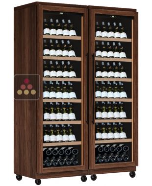 Combination of 2 Single temperature wine service or storage cabinets - Inclined bottles - Roller feet CALICE