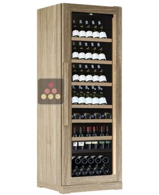 Solid wood single temperature wine cabinet for storage or service - Mixed inclined, sliding and drawer presentation - with wooden back panel CALICE