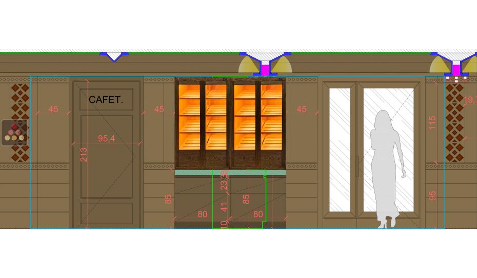 Custom-made cigar humidor, without refrigerated, with a front panel and four glass doors with customisable facades  