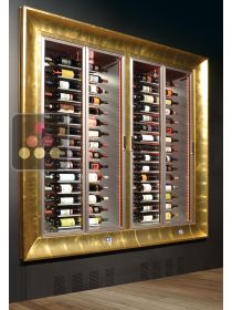 Built-in combination of two professional multi-temperature wine display cabinets - Horizontal bottles - Curved frame CALICE DESIGN