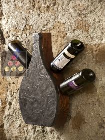 Stone and wood wall rack for 4 bottles IT'S STONE