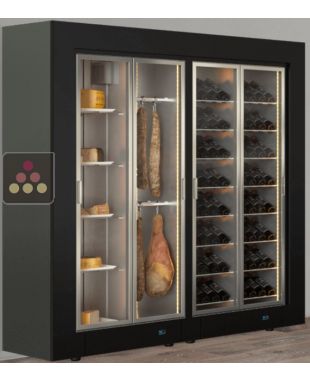 Freestanding combination of 2 professional refrigerated display cabinets for wine, cheese and cured meat - Flat frame CALICE DESIGN
