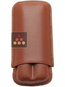 Brown leather cigar case for 2 cigars Ma Cave à Cigares