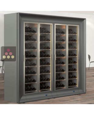 Combination of two professional multi-temperature wine display cabinets for central installation - Inclined bottles - Curved frames CALICE DESIGN