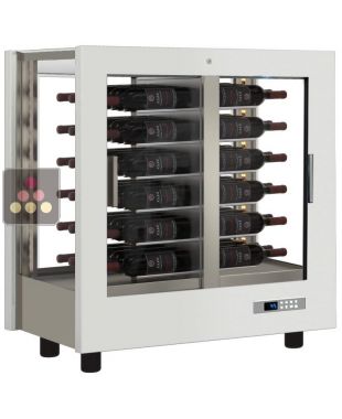 Professional multi-temperature wine display cabinet - 4 glazed sides - Horizontal bottles - Wooden cladding CALICE DESIGN