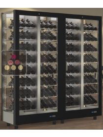 Combination of 2 professional multi-temperature wine display cabinets - 4 glazed sides - Inclined bottles - Magnetic and interchangeable cover CALICE DESIGN