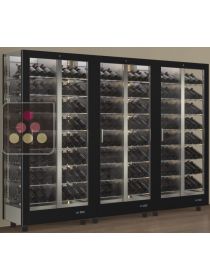 Combination of 3 professional multi-purpose wine display cabinet - 3 glazed sides - Magnetic and interchangeable cover - Inclined bottles CALICE DESIGN