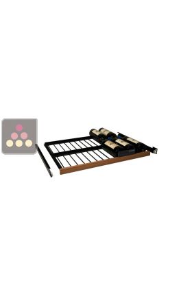 Sliding shelf with door label on front right
