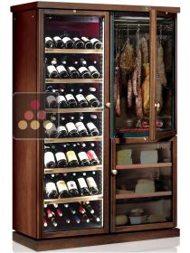 Combination of a multi-temperature wine cabinet, a cheese and cured meat - Wood cladding - Inclined bottle display CALICE