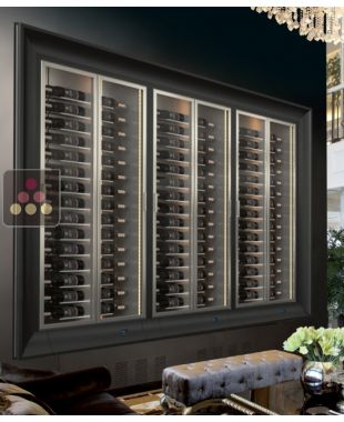 Built-in combination of 3 professional multi-temperature wine display cabinets - Horizontal bottles - Curved frame CALICE DESIGN