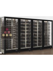 Combination of 4 professional multi-purpose wine display cabinet - 3 glazed sides - Horizontal/inclined bottles - Magnetic and interchangeable cover CALICE DESIGN