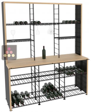 Steel storage rack with solid Oak wood tasting counter ARCHITECTURE INTERIEURE DU VIN