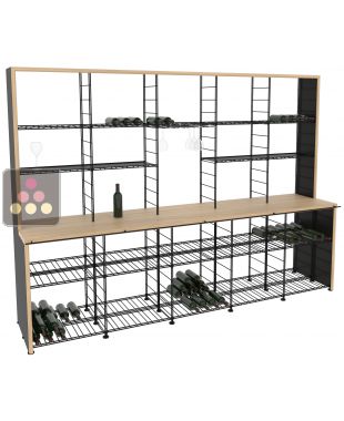 Steel storage rack with solid Oak wood tasting counter ARCHITECTURE INTERIEURE DU VIN